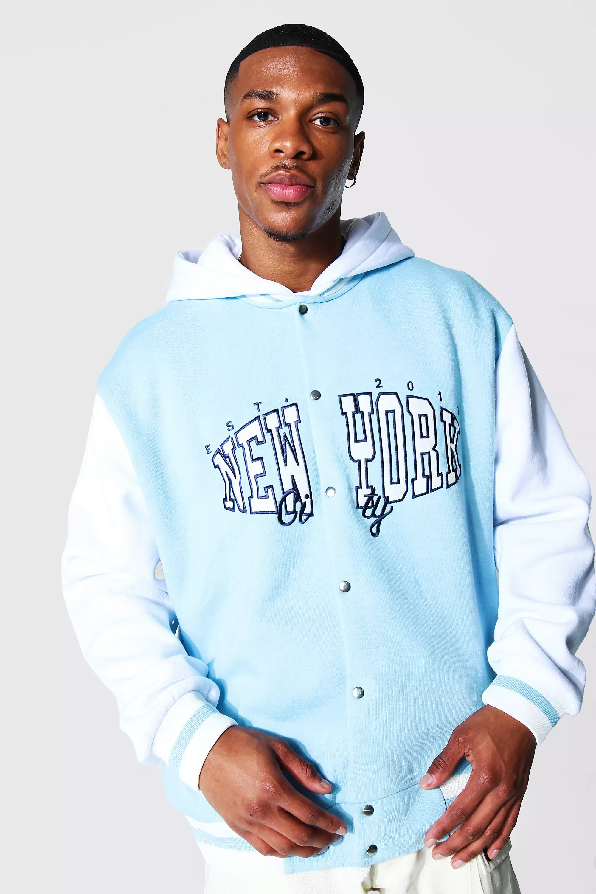 Oversized New York Hooded Varsity Bomber